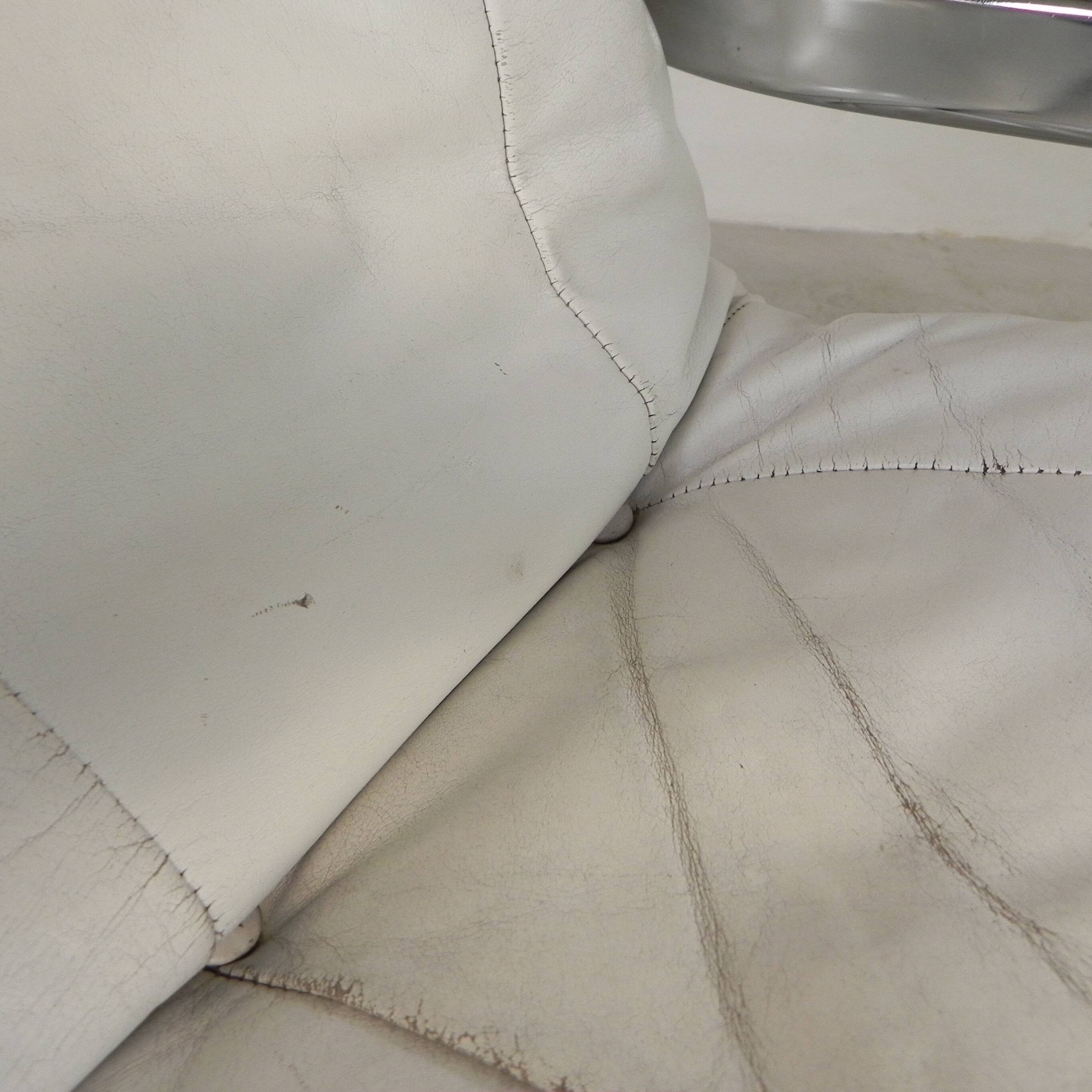 Leolux armchair, swivel chair with white leather upholstery, 1960s