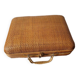 60s woven bamboo suitcase
