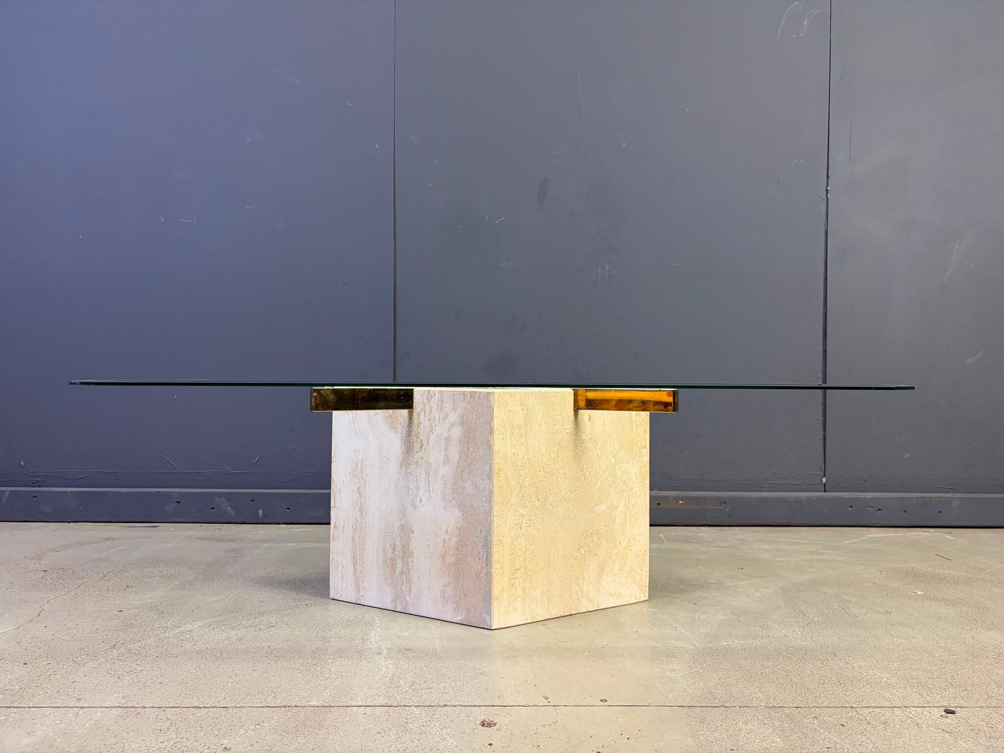 Travertine and brass coffee table by Artedi, 1980s