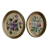 Old floral canvas medallions with golden frame