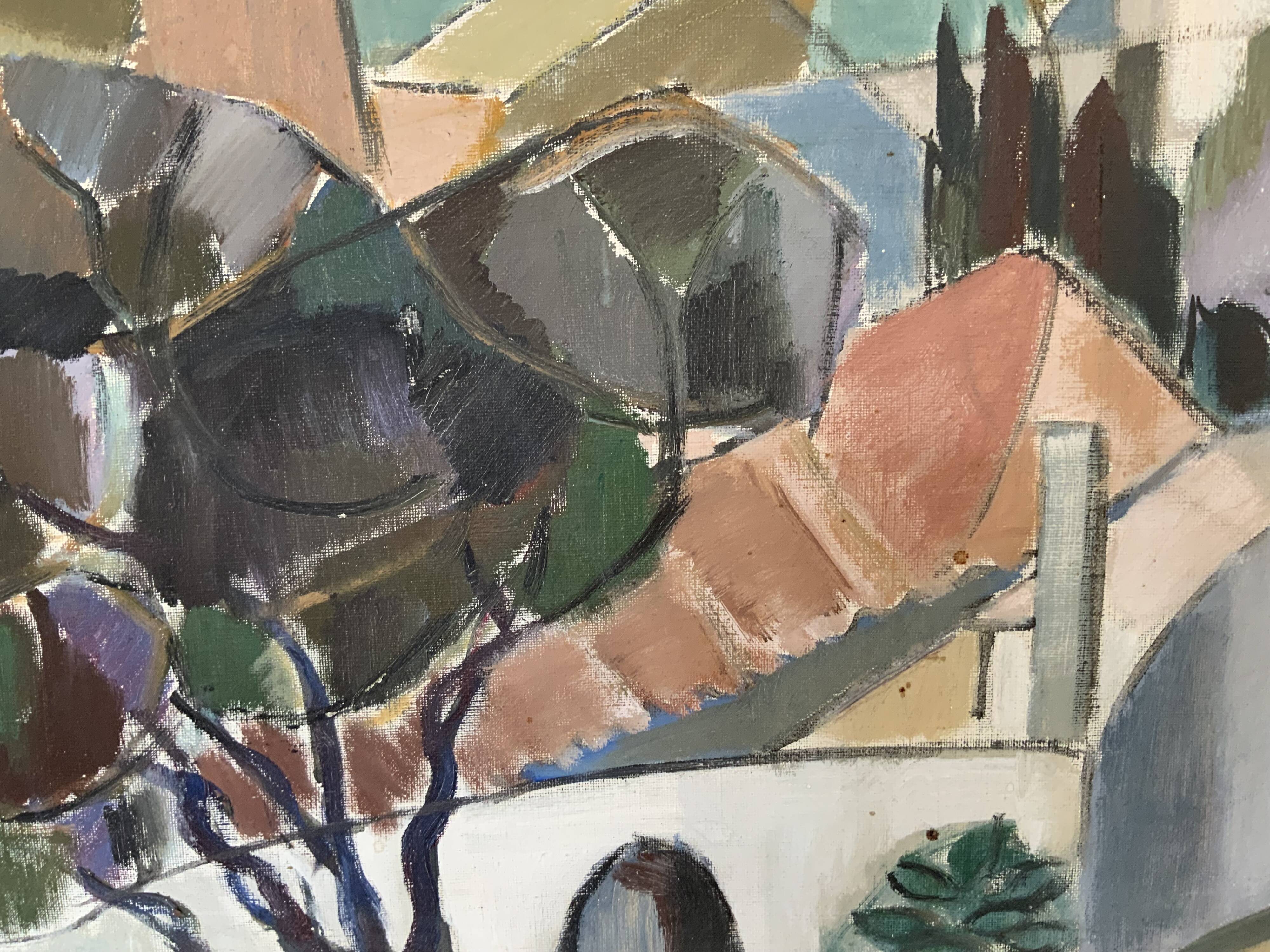 Vintage Modernists Oil On Canvas Landscape Painting by Nini Landgren 1950s