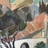 Vintage Modernists Oil On Canvas Landscape Painting by Nini Landgren 1950s