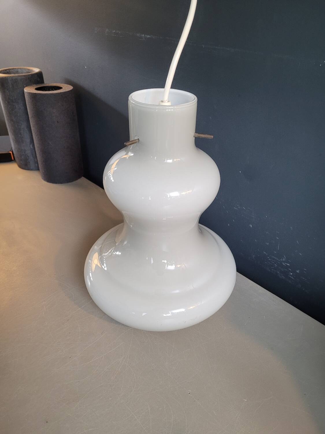 Vintage pendant light in two-layered grey/white glass