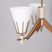Vintage 50s chandelier in brass, wood and opal glass italian design