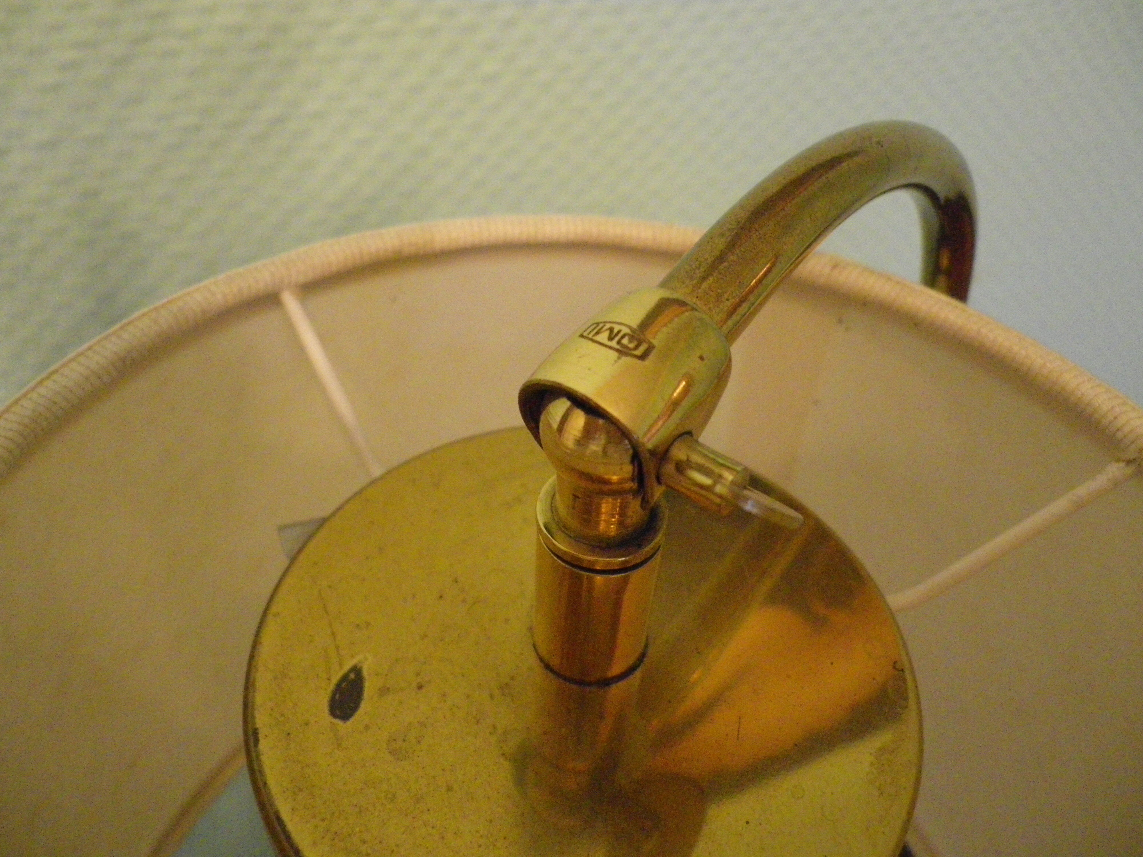 Reclining table lamp by Koch & Lowy for OMI, brass, metal, fabric - Germany - 60s/70s