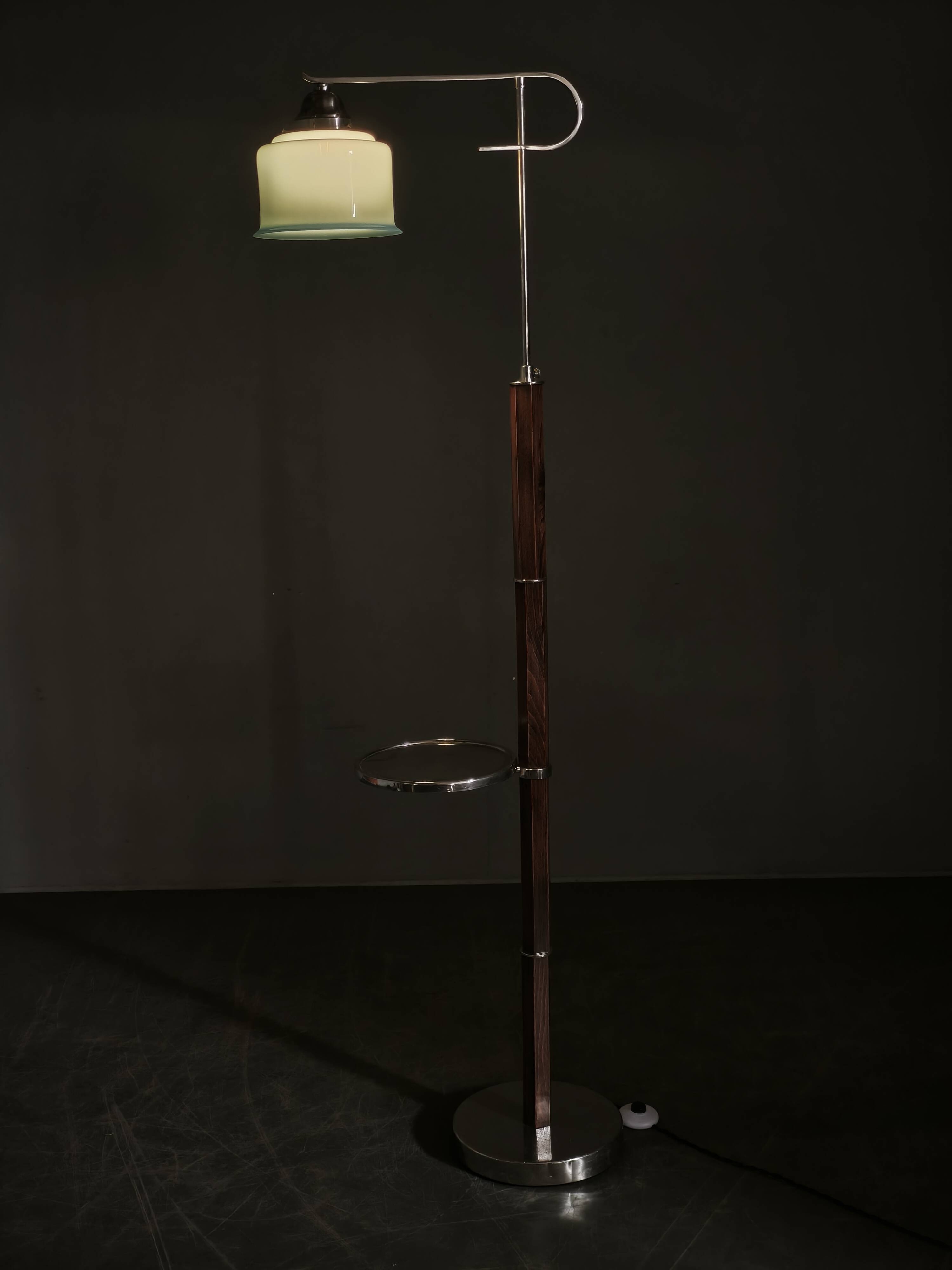 Czech Art Deco Adjustable Floor Lamp with Table, 1930s