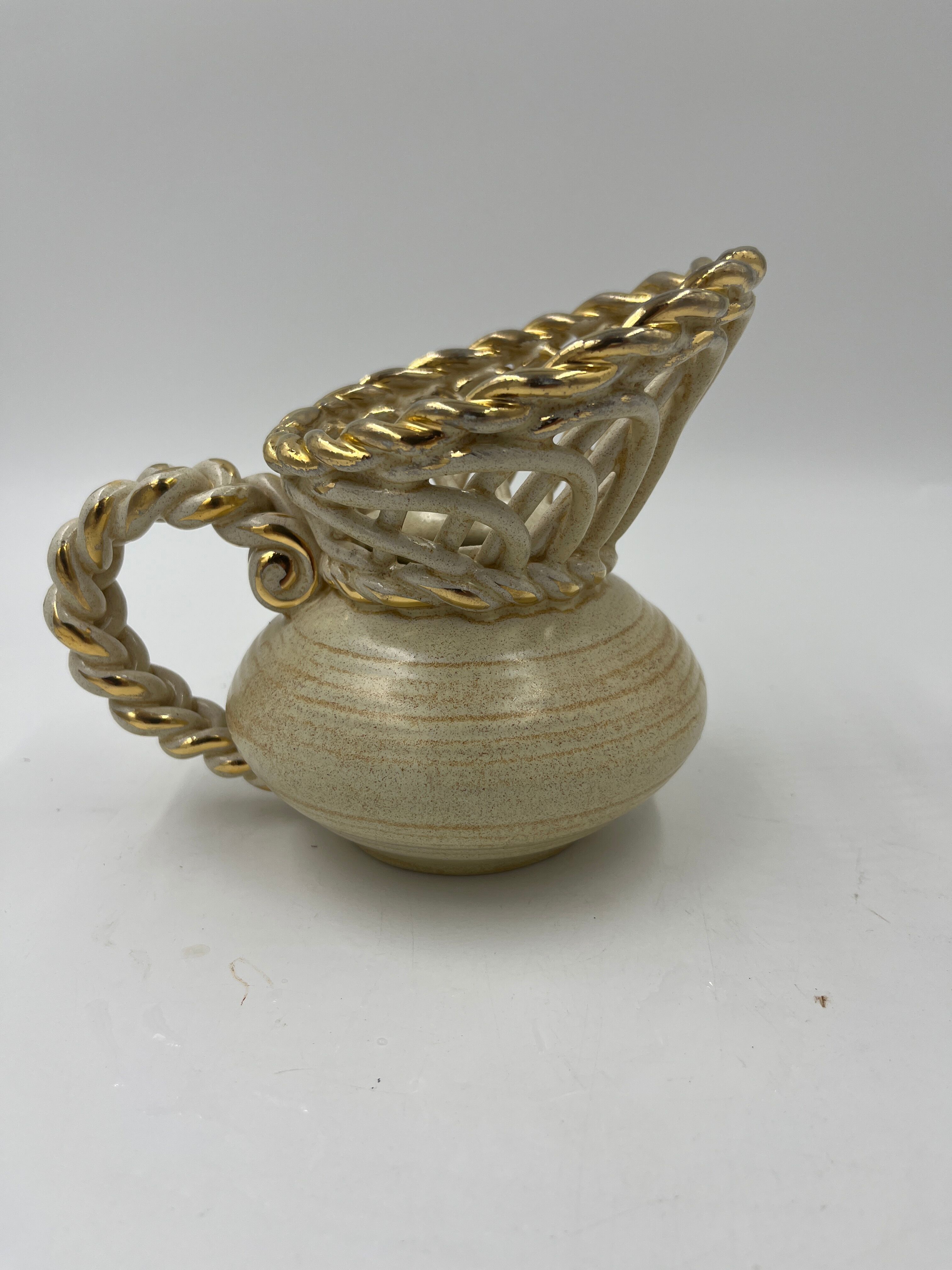 Beige vase in the shape of a jug, Art Deco, Thulin pottery.