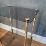Smoked glass side table or pedestal table from the 70s