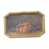 Still life bouquet of flowers, oil on wood by Lillie Honnorat