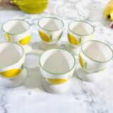 6 small vintage ceramic lemon pattern egg cups.