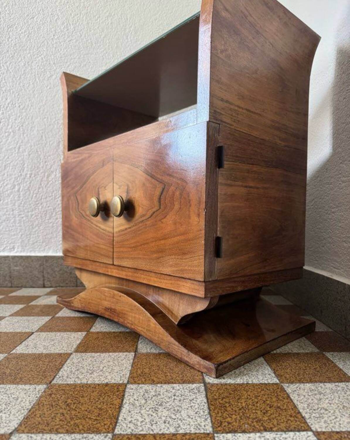 Art Deco bedside table in wood and mirror