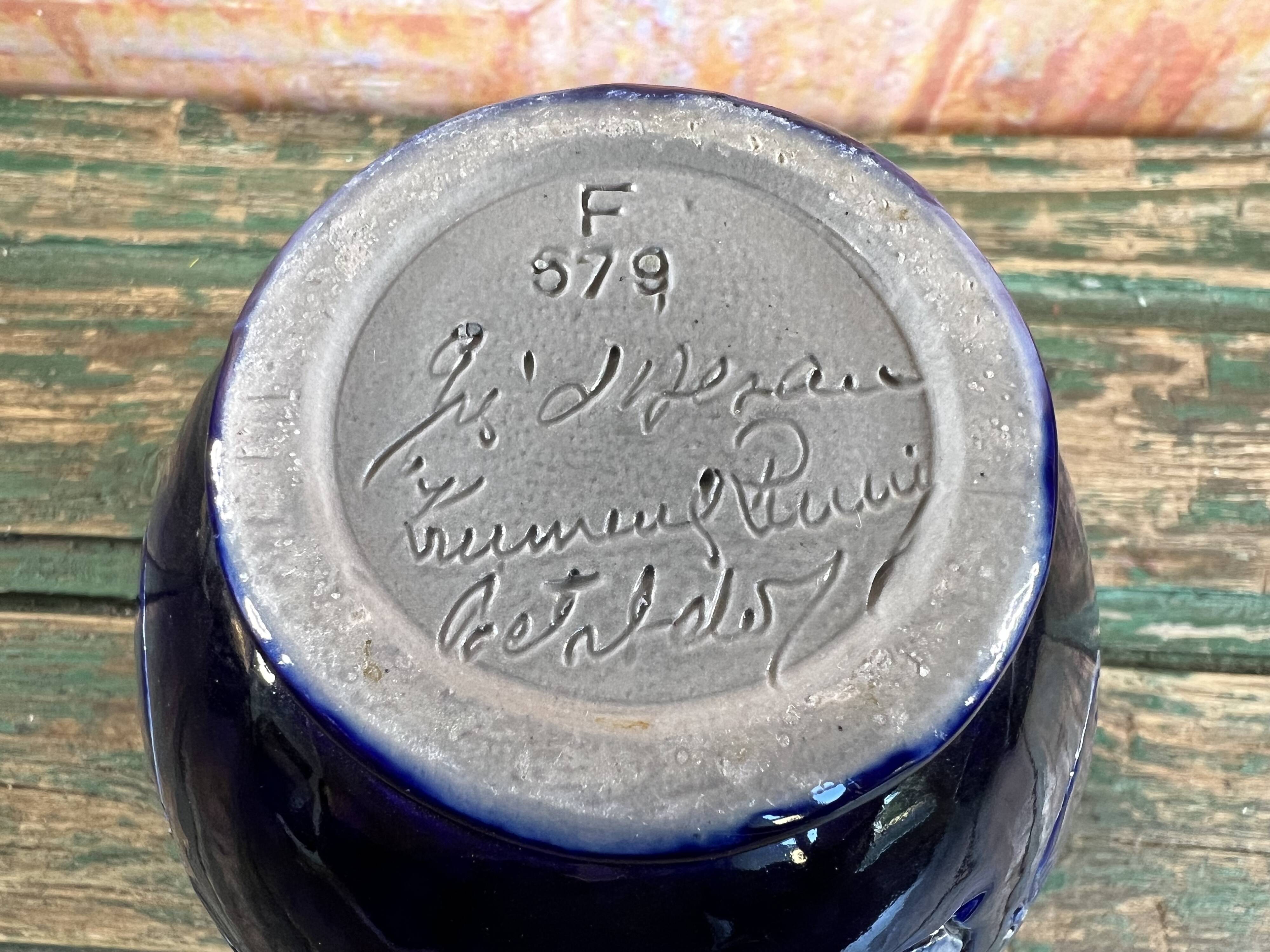 Antique Betschdorf stoneware vase Alsace stork decoration