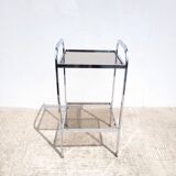 Side table chrome shelf and smoked glass 1970