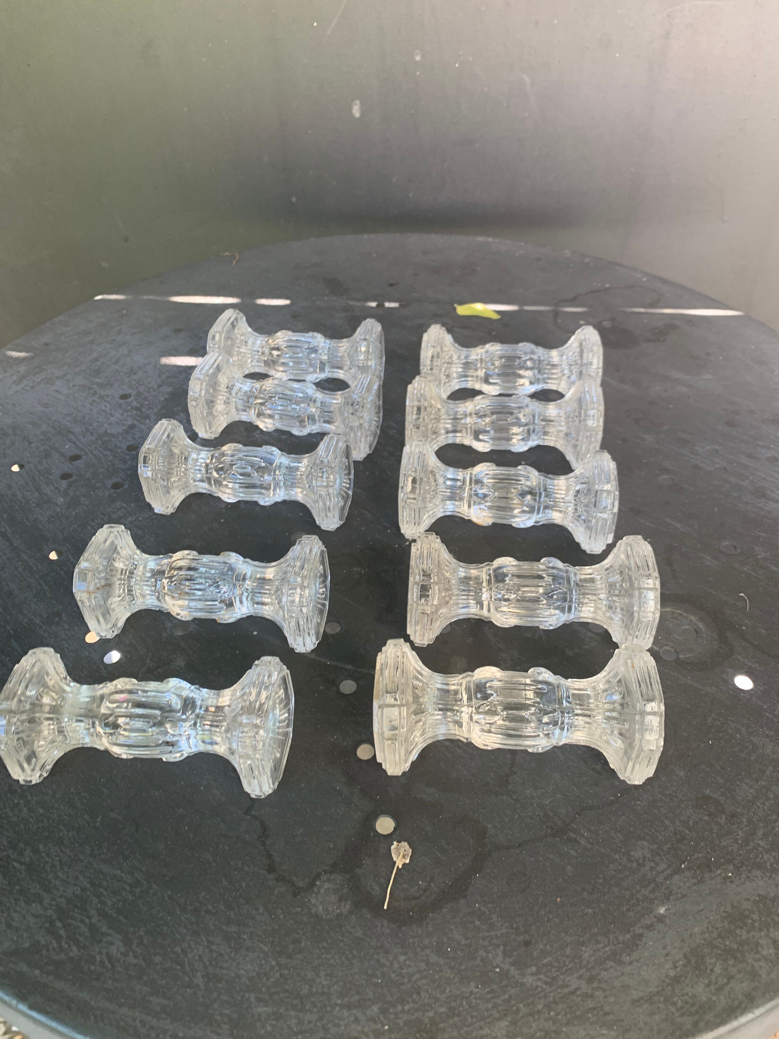 10 antique transparent molded glass knife doors