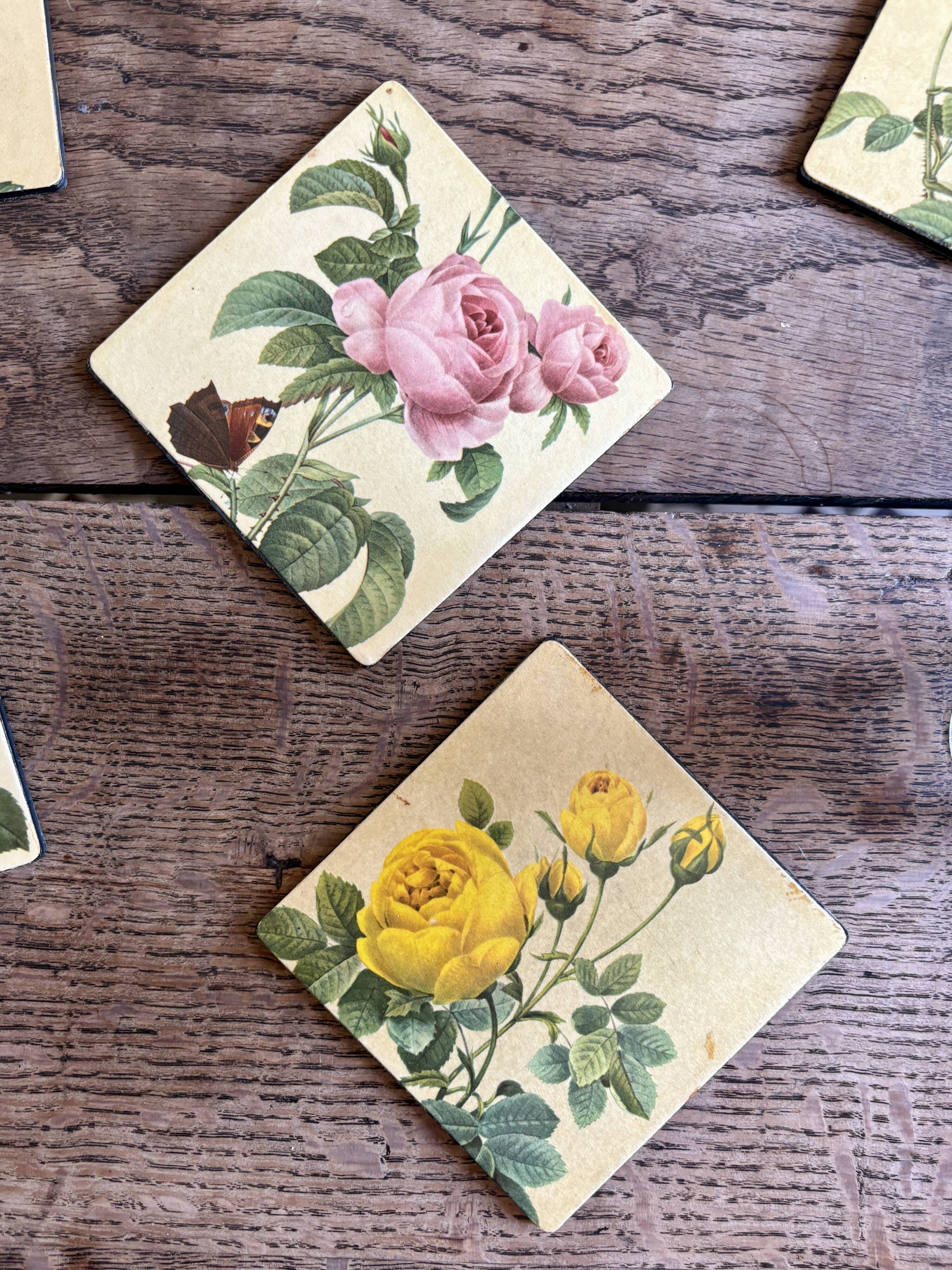 6 dessous de verre vintage décor Redouté