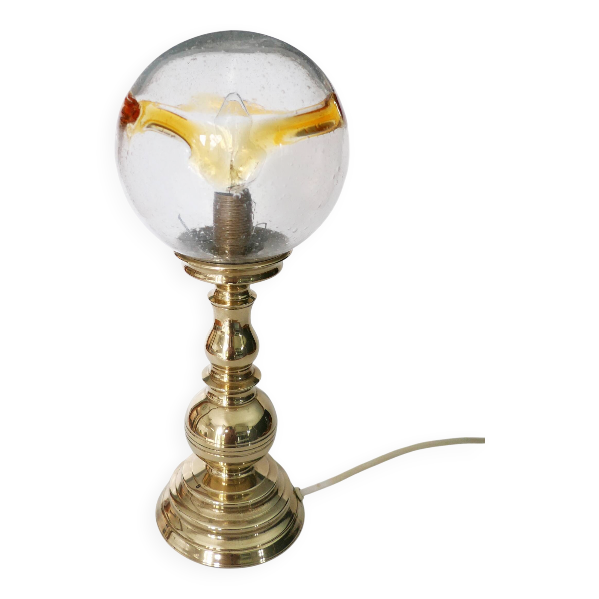 Vintage 1970s solid brass and glass globe table lamp