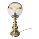 Vintage 1970s solid brass and glass globe table lamp
