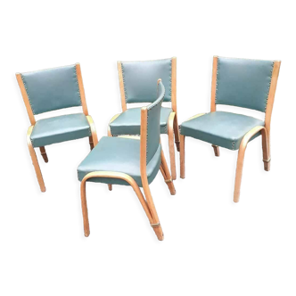 4 chaises bow wood Steiner vintage