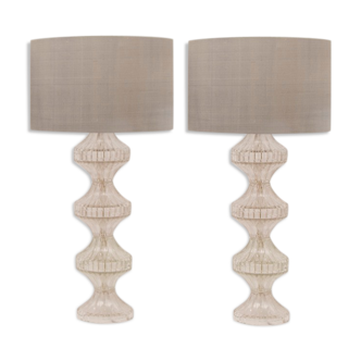 Pair of 1960s Italian Glass Table Lamps inc Shades