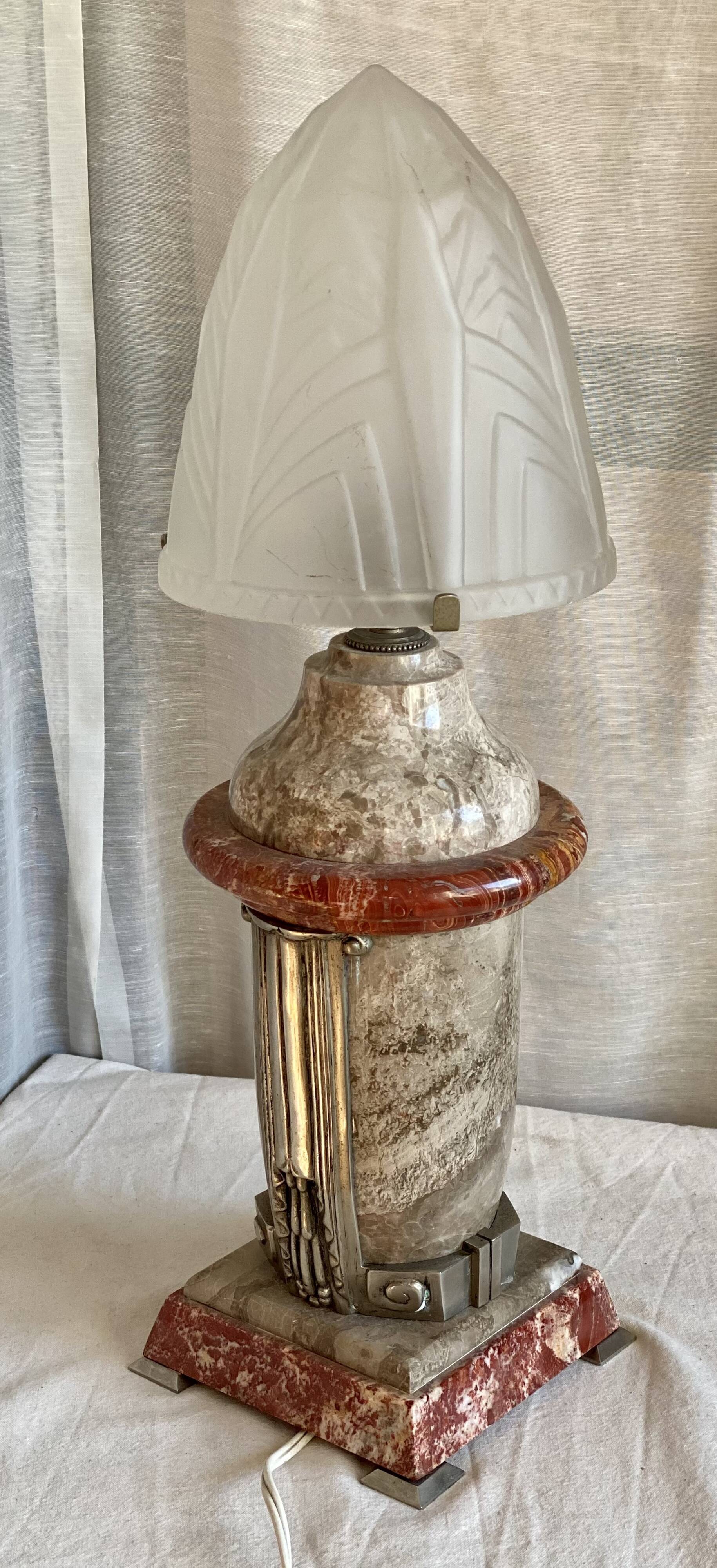Art Deco marble and glass lamp, 1920s-30s