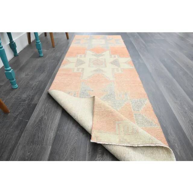 1970s Turkish Oushak Handmade Wool Cotton Orange Runner Rug 81x265