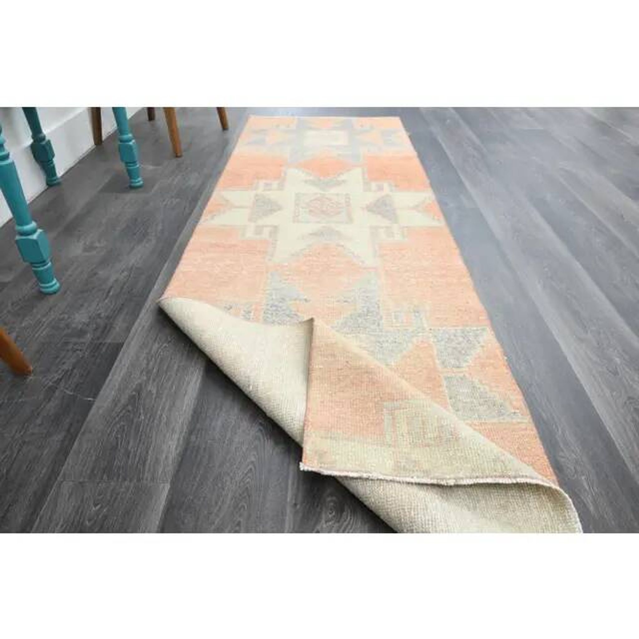 1970s Turkish Oushak Handmade Wool Cotton Orange Runner Rug 81x265