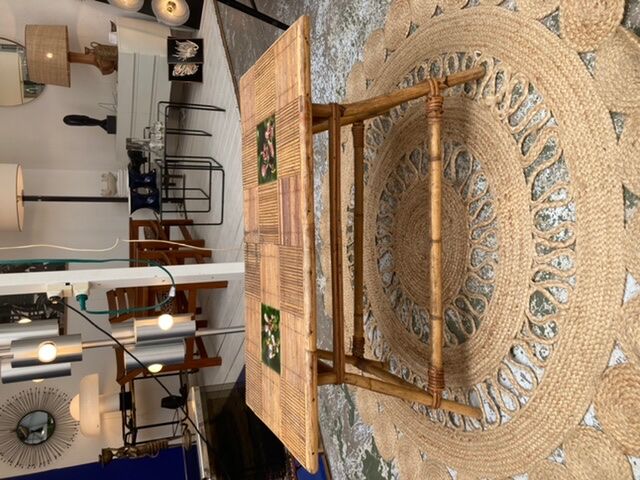 Rattan coffee table and ceramics