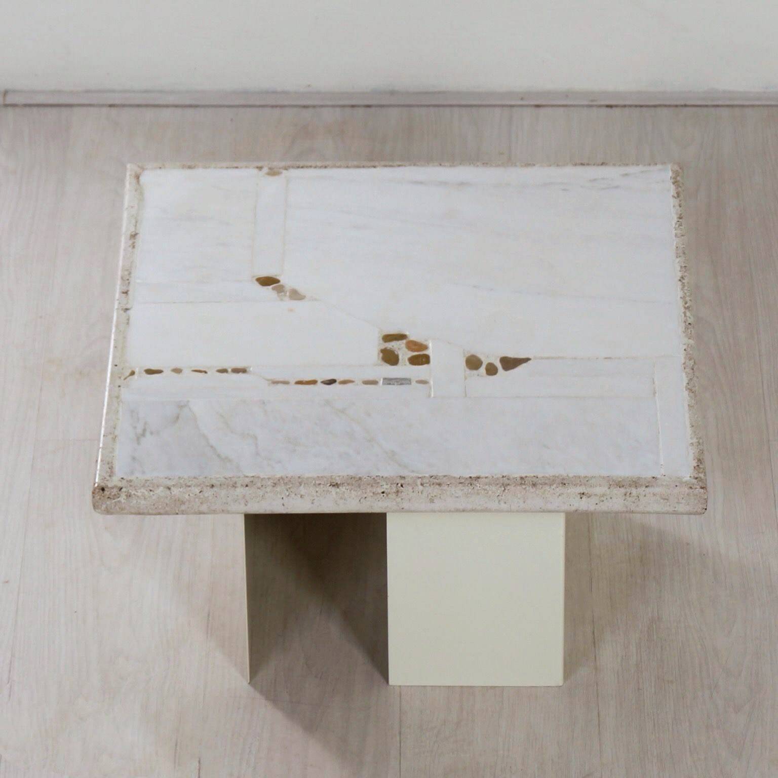 Petite table basse en marbre blanc par Paul Kingma, 1980s