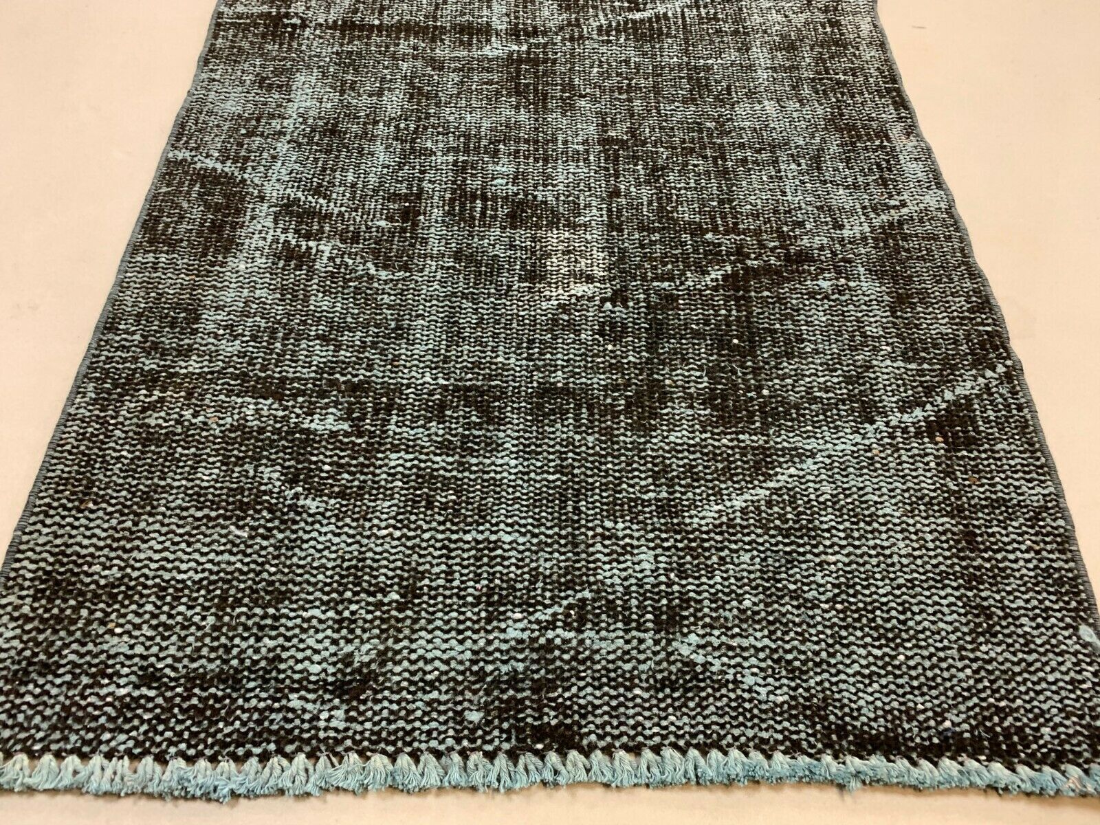 Distressed Turkish Narrow Runner 295x65 cm wool Vintage rug, Overdyed Black