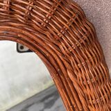 Curved rattan mirror 70s
