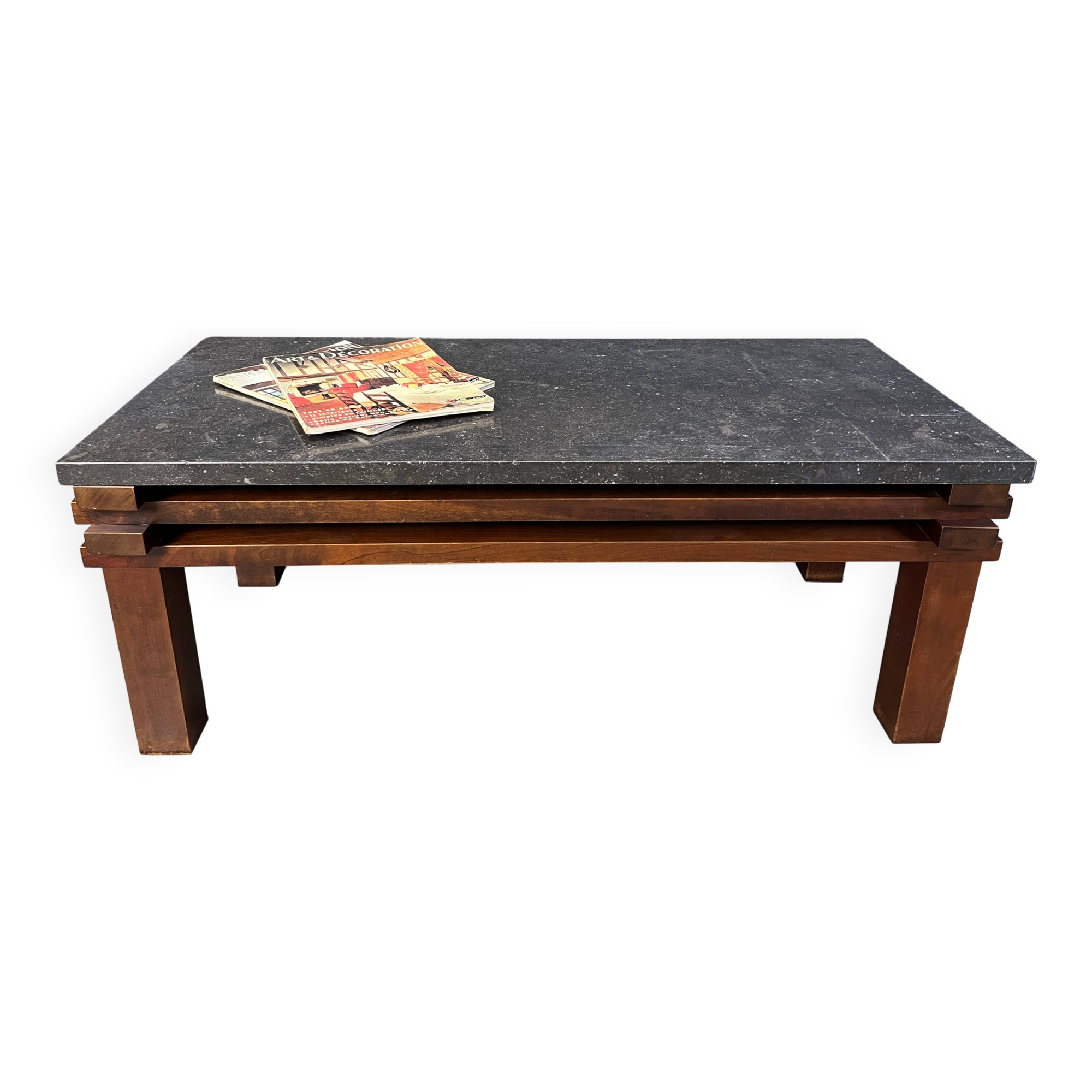 Vintage wooden and stone top coffee table, 1970s