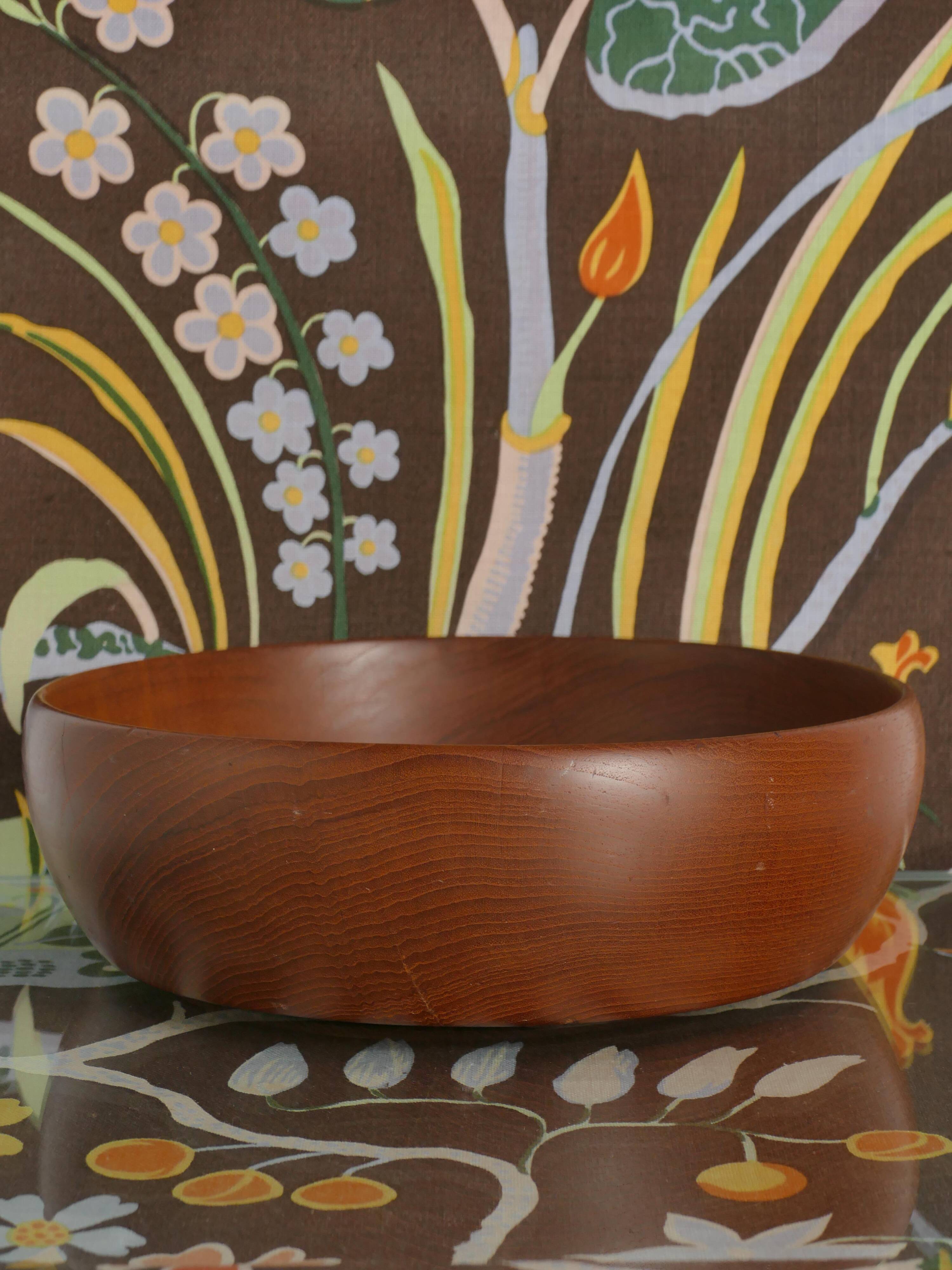 Mid-Century Modern Solid Teak Wood Bowl, Sweden 1960s