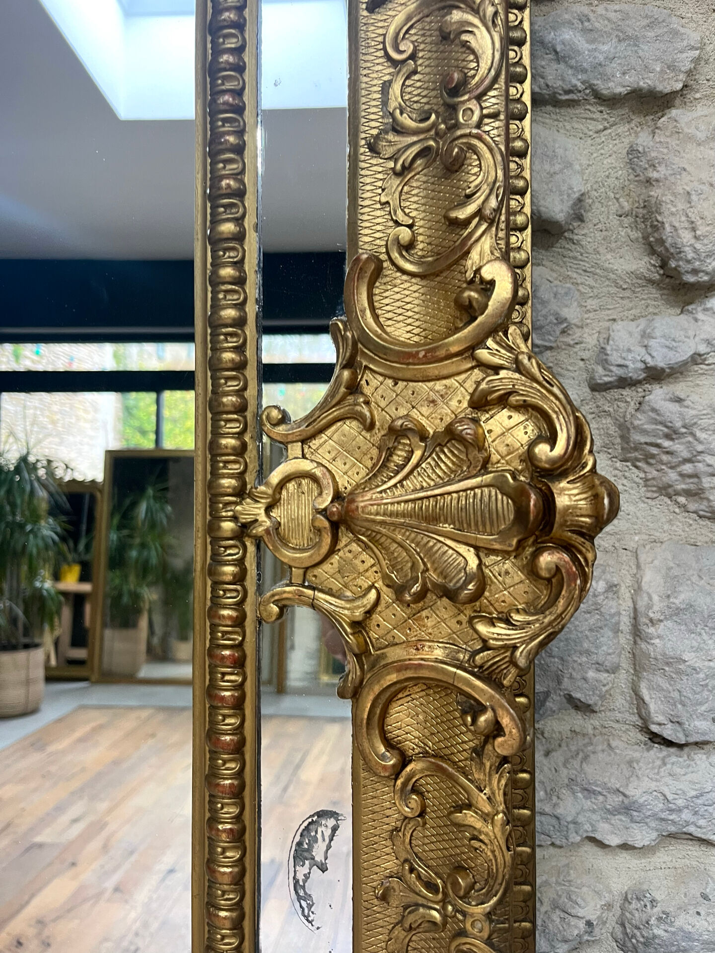 Mirror 244.5/142.5cm Louis XIV with mercury glass, gold leaf.