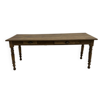 Solid oak farm table with turned legs, early 20th century