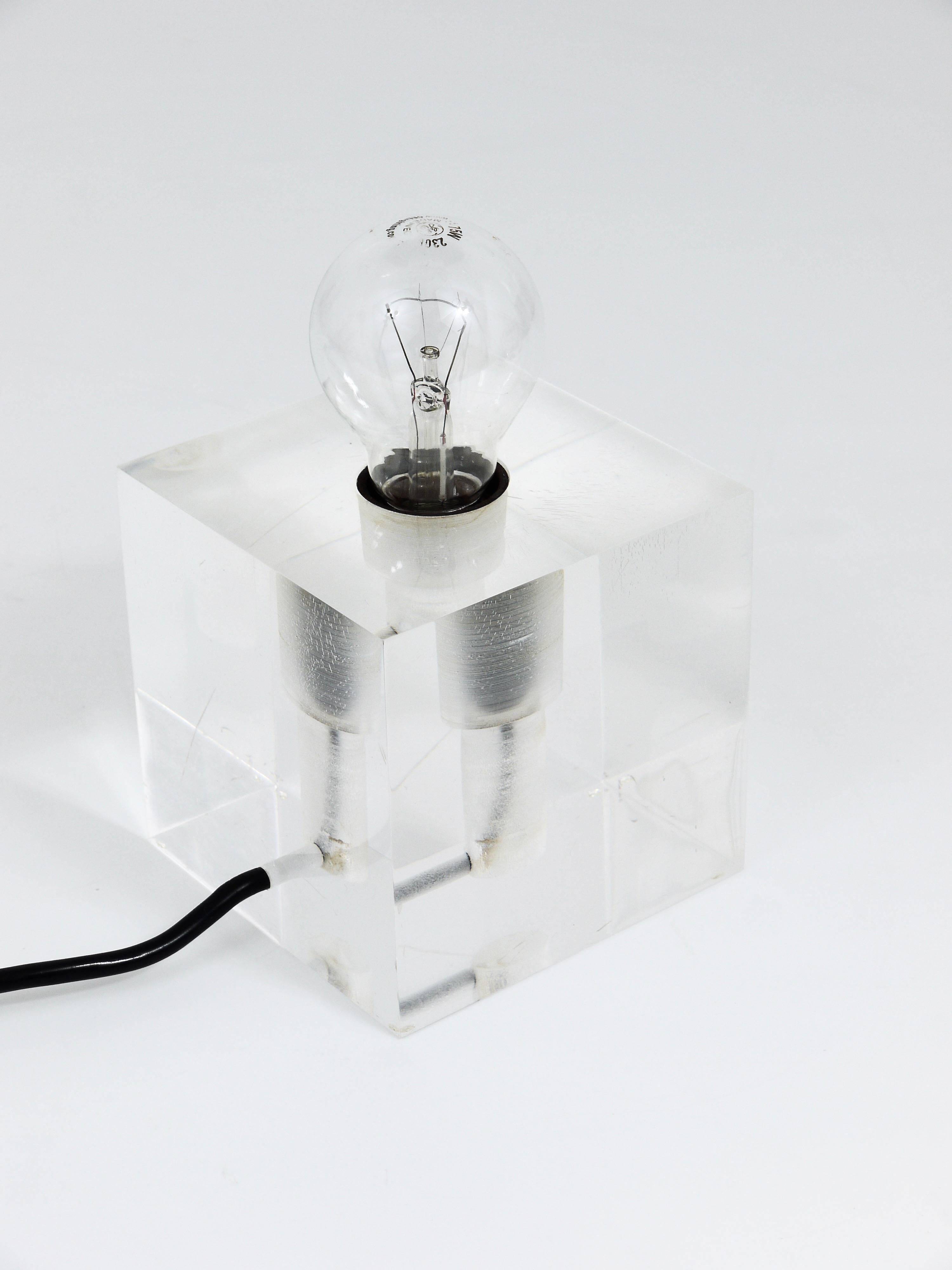 Cubic table or postmodern accent lamp in lucite, Italy, 1970s