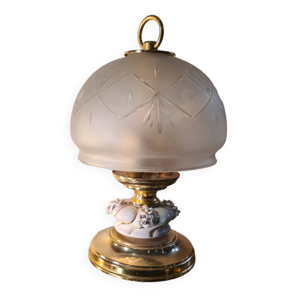 lampe chrome or et verre gravé 1970 a 80 ,,32x19 ,, tres belle — Beyit