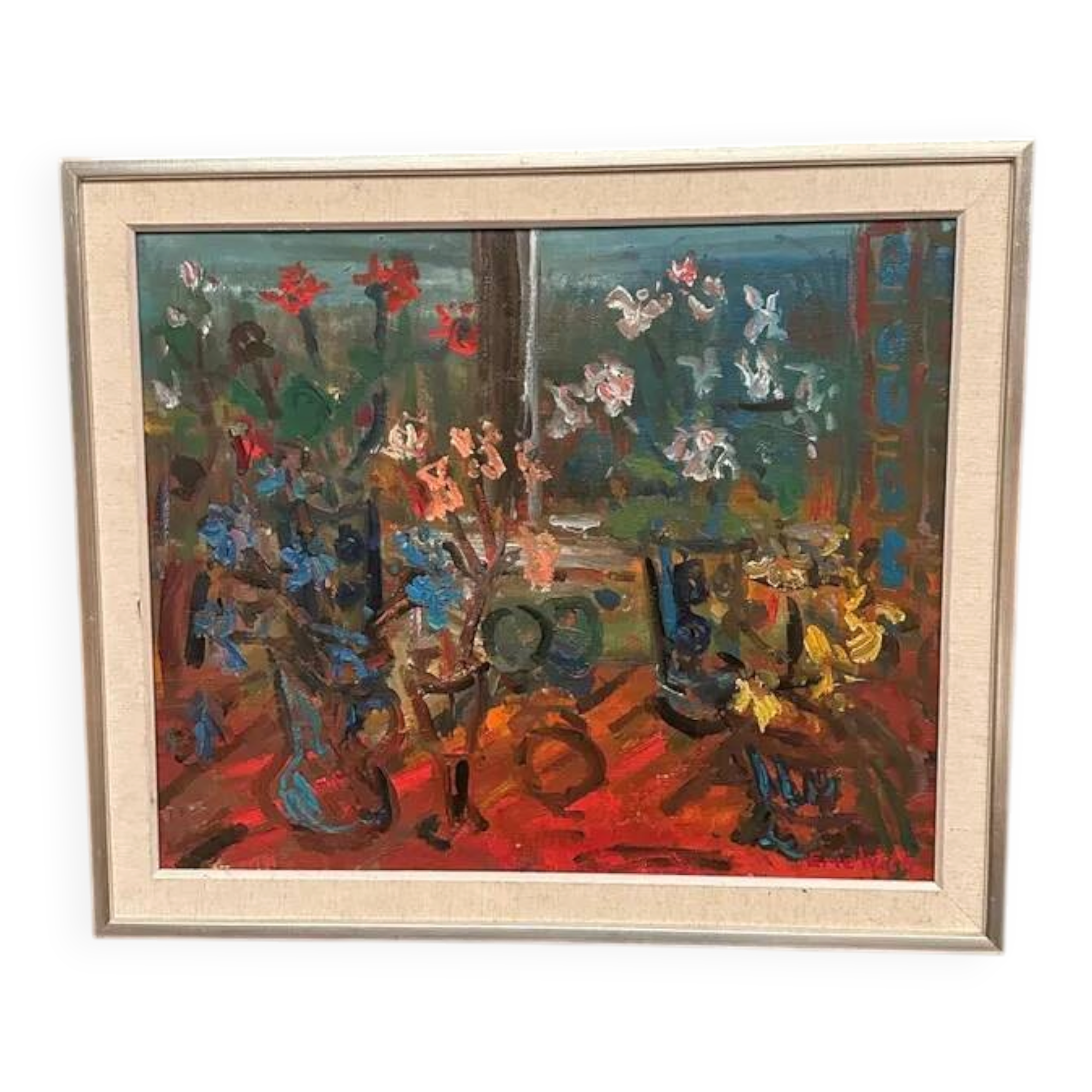 Original Swedish Oil on Canvas 'Still Life with Flowers' by Eric With