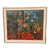 Huile sur toile originale 'Nature morte avec des fleurs' par Eric With