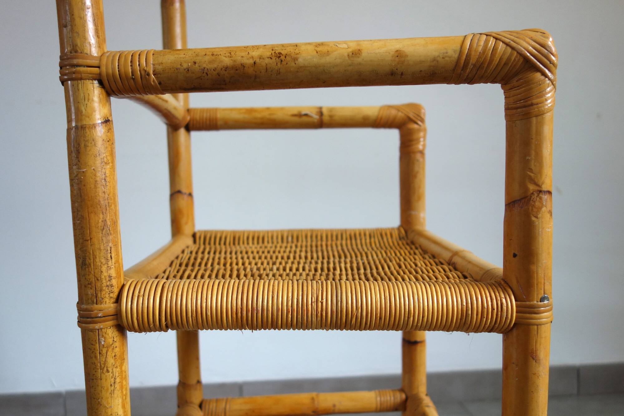 Vintage bamboo rattan high stool