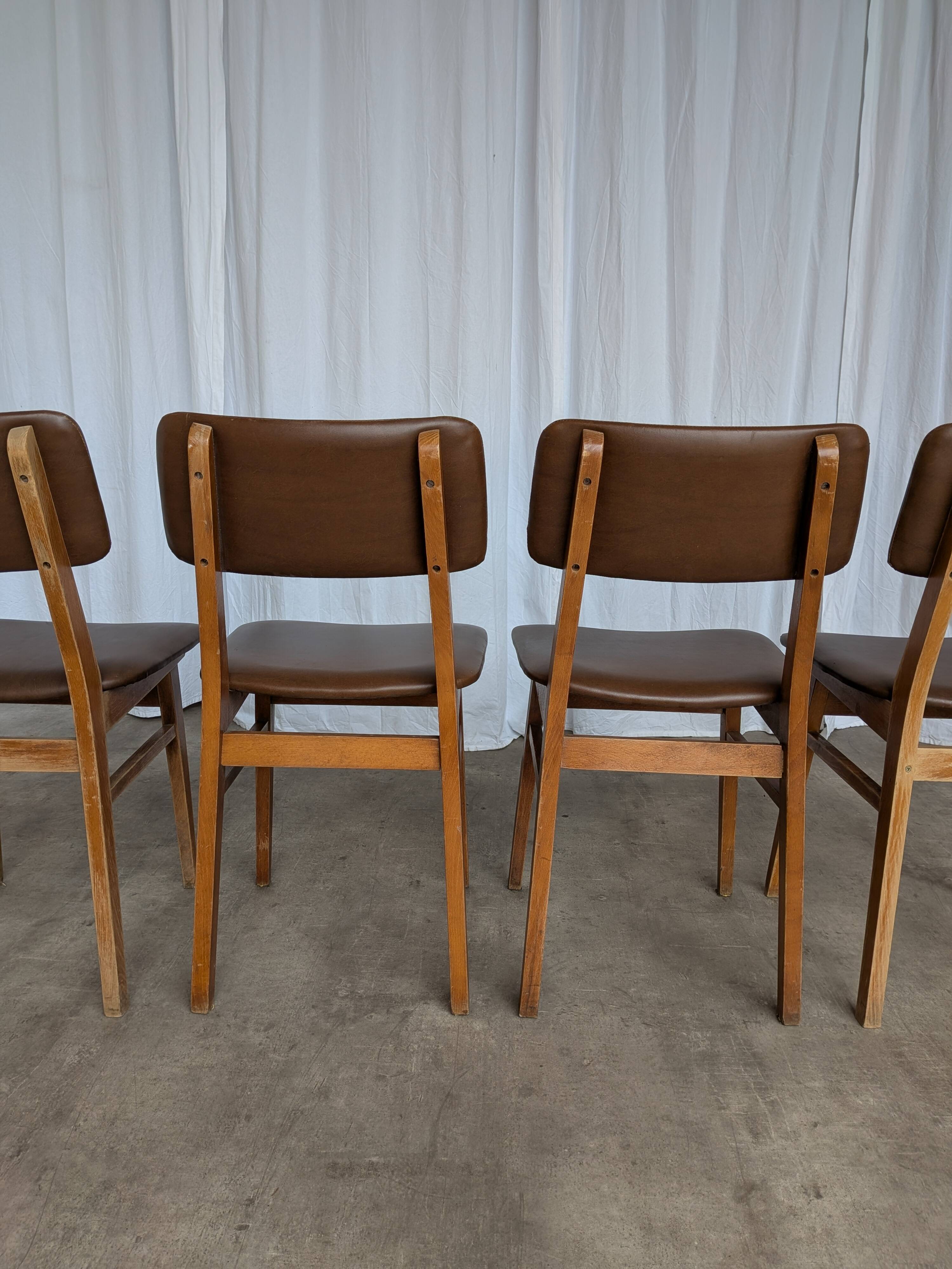 Vintage stol kamnik dining chairs (set of 4): mid-century leather seat