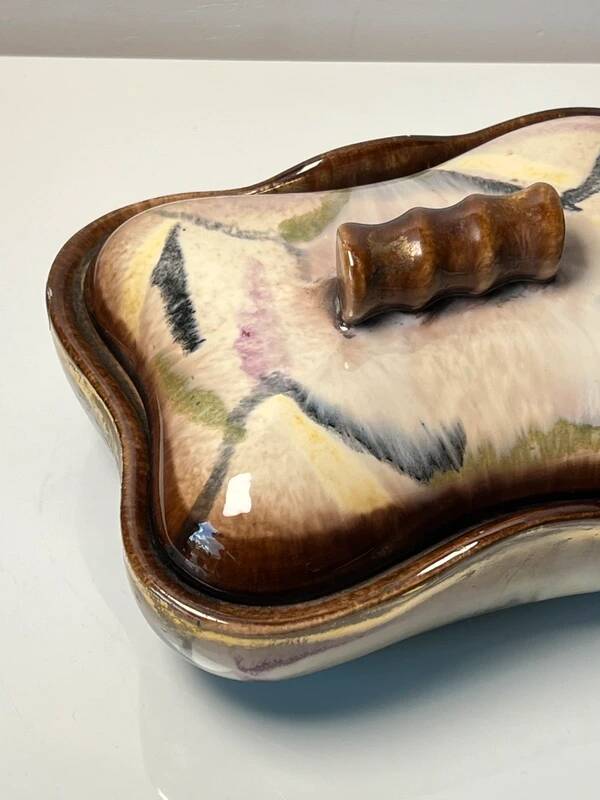 Ancienne boîte à biscuits, bonbonnière en céramique scandinave, années 60