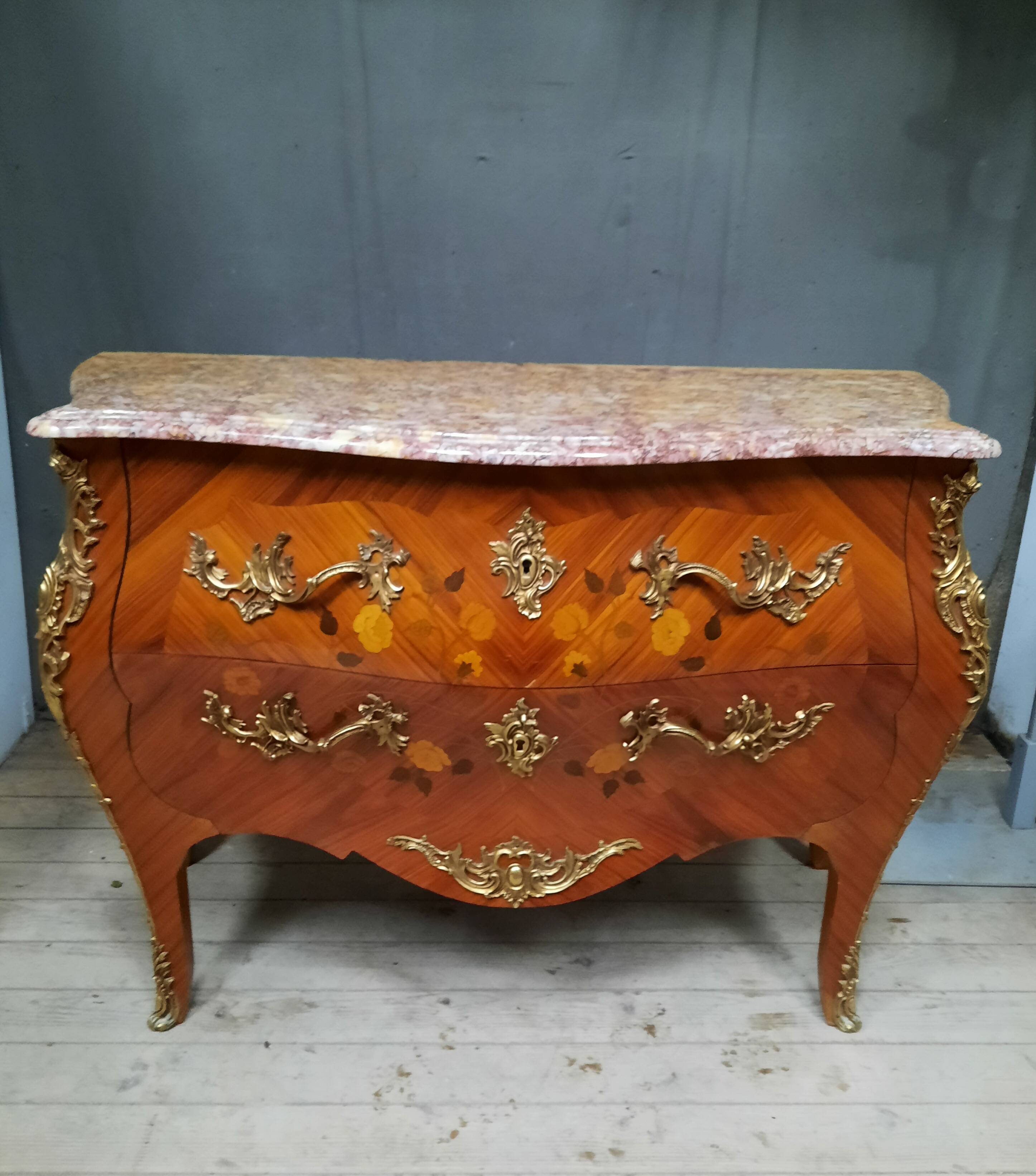 Louis XV style marquette chest of drawers