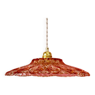 Vintage lampshade pendant light in pink molded glass - tableware collection -