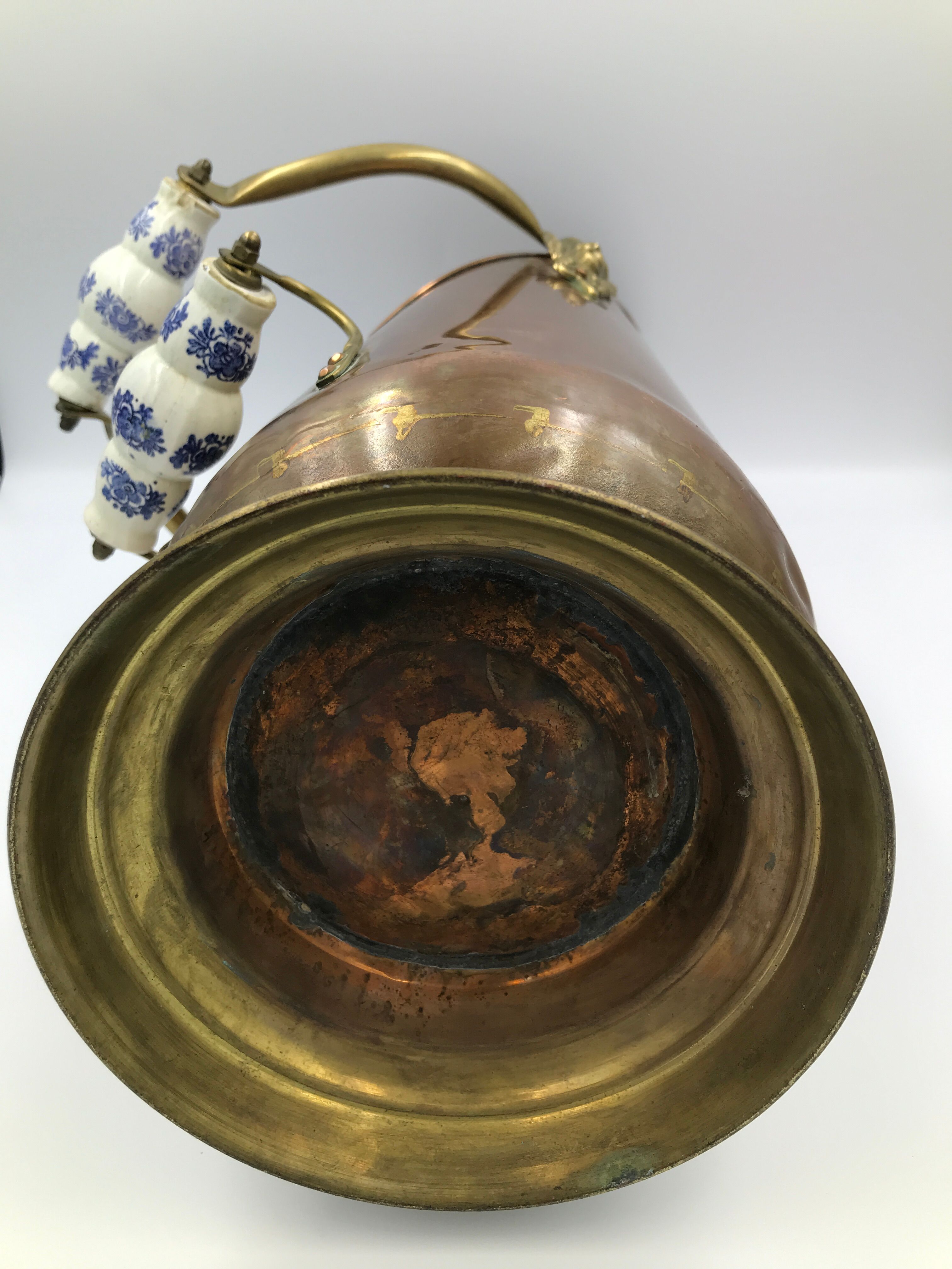Copper umbrella holder and vintage porcelain handles