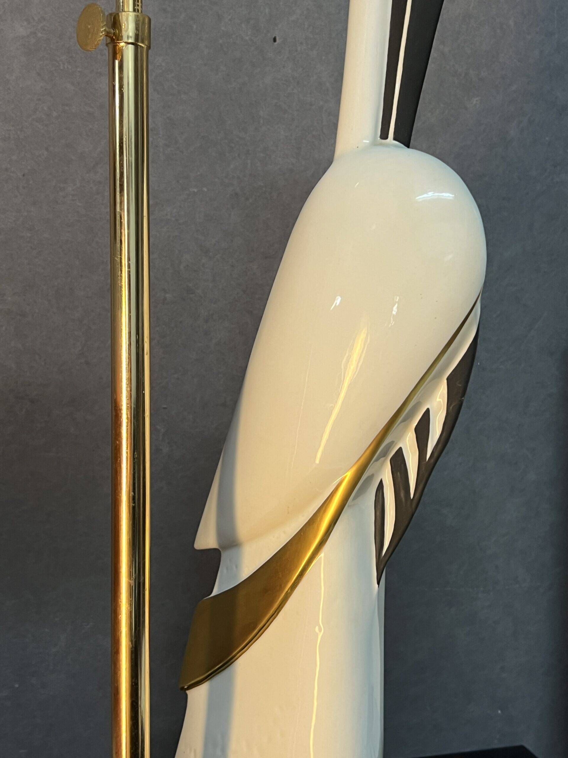 Beautiful Italian porcelain lamp from Florence, by Campostrini & Trallori, in the shape of a stork
