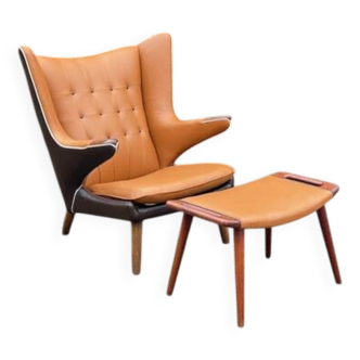 Hans Wegner Papa Bear Chair Ap19 and Ap29 Stools