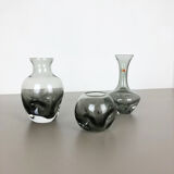 Set of 3 cubic hand blown crystal glass vase by Friedrich Kristall Germany 1970s