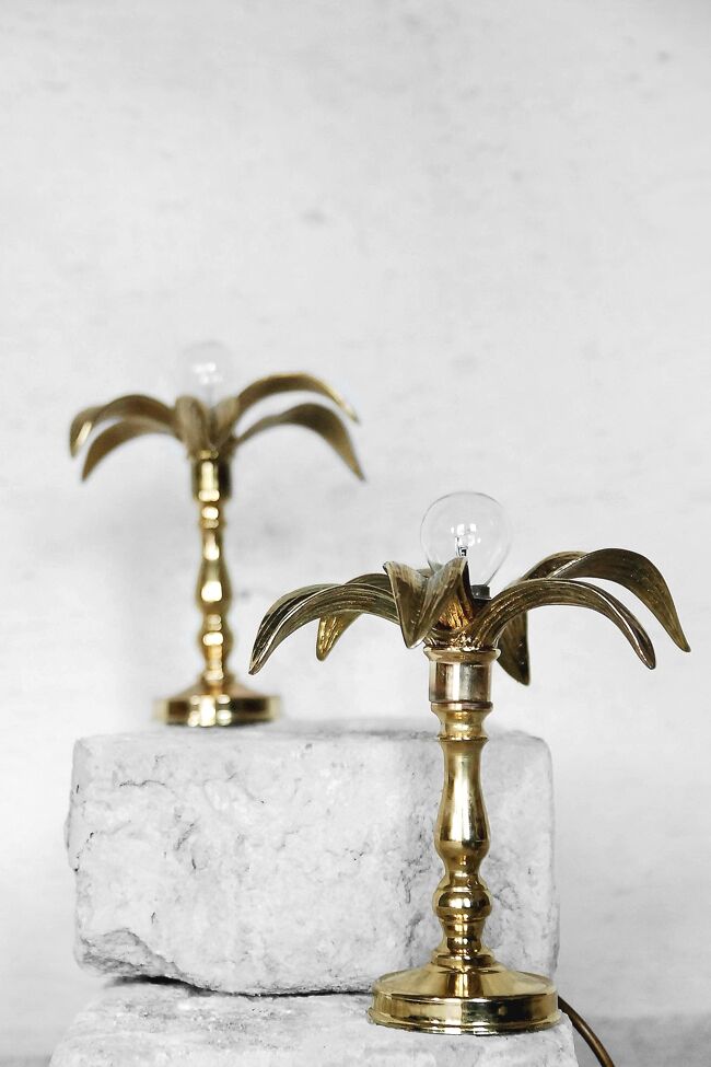 Pair of brass of Massive Belgium 1970 s Hollywood Regency lamps