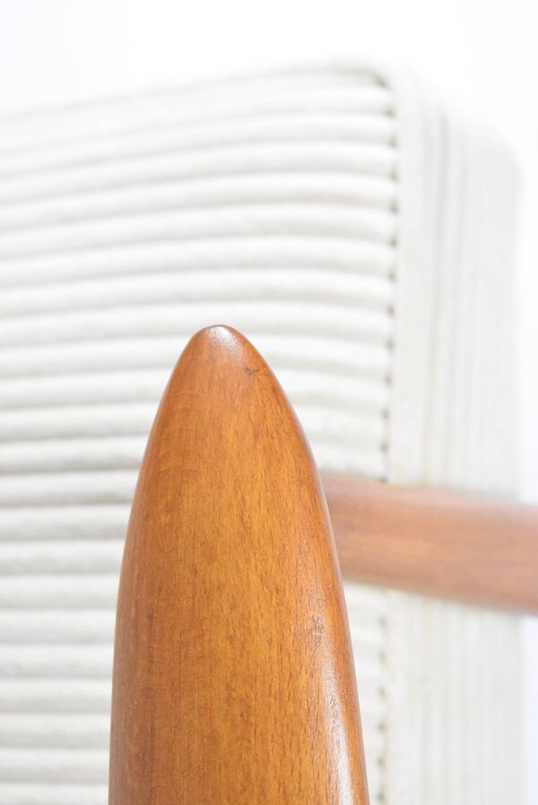 Fauteuil scandinave restauré ''Kedzior'', années 60, corde crème, teck