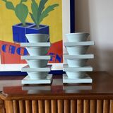 Set of 9 ceramic light blue ceramic bowls, I + I Italy, 1970s